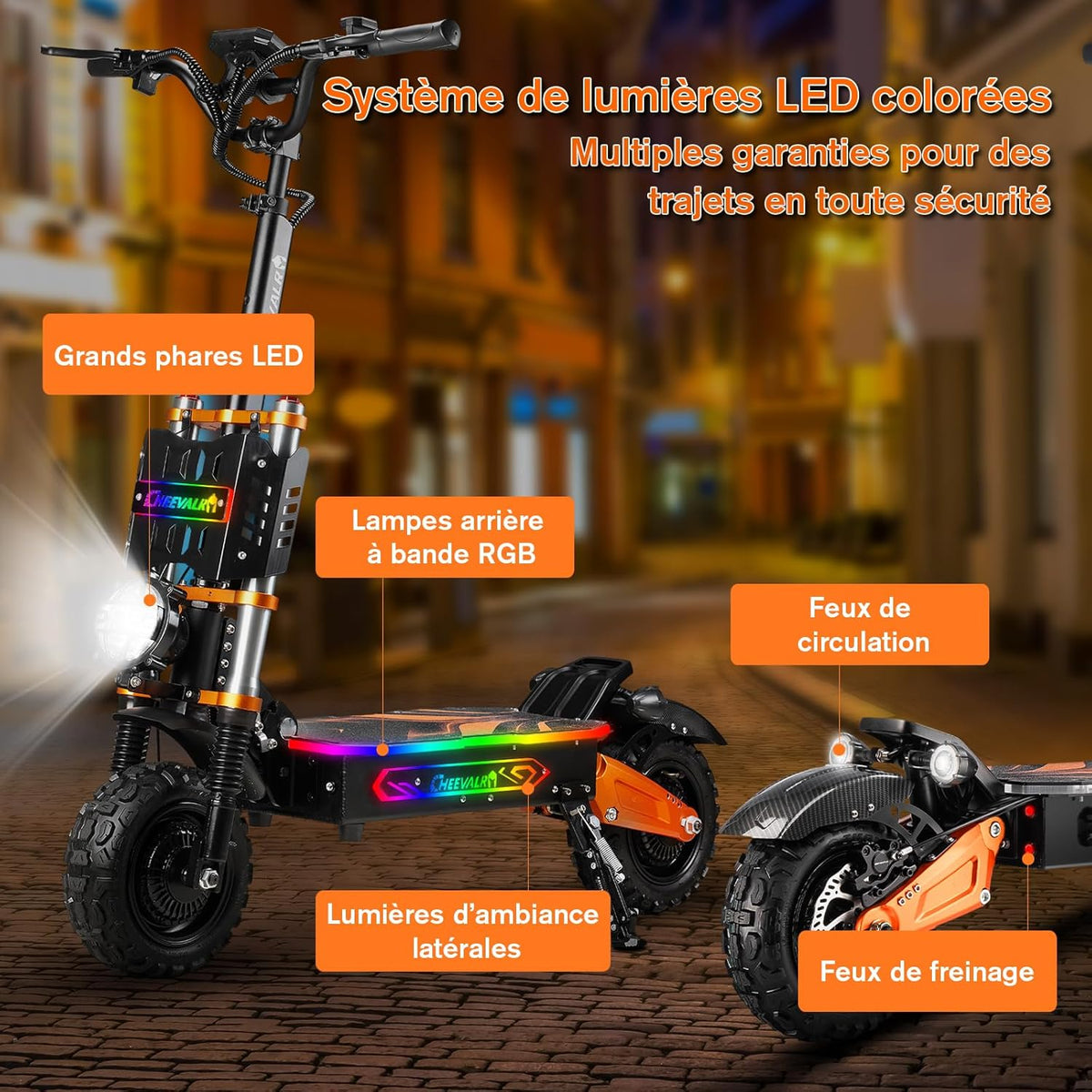 JAYSIMXIN Leistungsstarker Elektroroller für Erwachsene, 11-Zoll-Gelände-Elektroroller, komfortables Federungssystem, 60V 43Ah Batterie, 120 km
