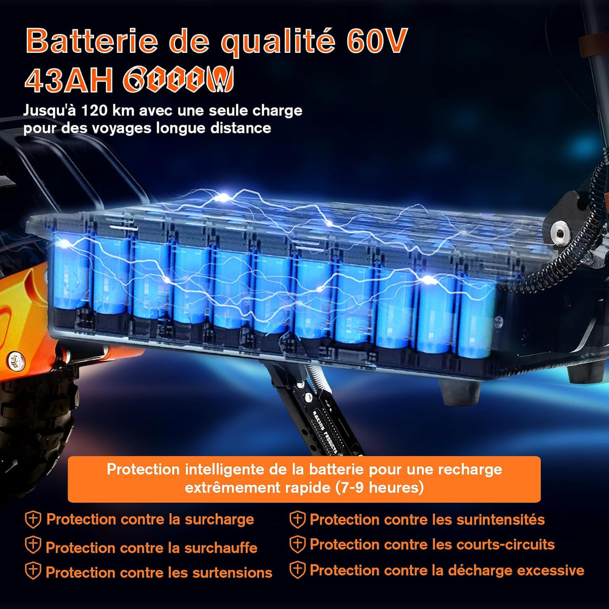 JAYSIMXIN Leistungsstarker Elektroroller für Erwachsene, 11-Zoll-Gelände-Elektroroller, komfortables Federungssystem, 60V 43Ah Batterie, 120 km