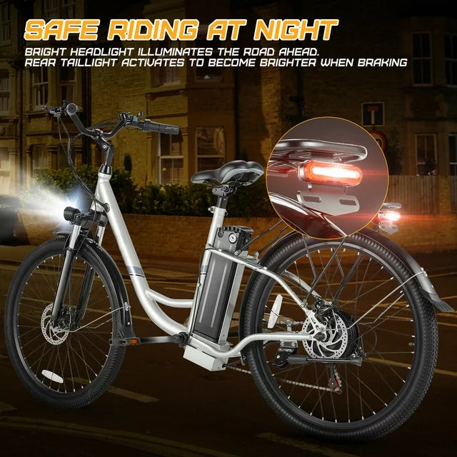 Gocio 500W Electric Bike for Adults, 26" Electric Hybrid Bicycle City Ebike, Women E Bike with 48V 7.8Ah Battery, Suspension Fork, 5 Modes Men Electric Bike with 7 Speed, LED Display and Headlight