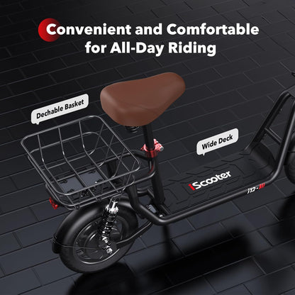iScooter Electric Scooter with Seat, 37/21 Miles Long Range & 28/19/15.6 MPH Top Speed, 14"/12"/10" Pneumatic Tire, Height Adjustable Seat...