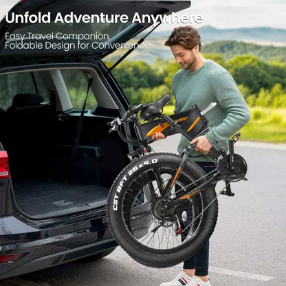 Funcid Electric Bike, 26"x4" Fat Tire Electric Bike for Adults 500W Ebike Foldable Adult Electric Mountain Bicycles with 48V 10Ah Battery, Lockable Suspension Fork, Shimano 21 Speed Gears