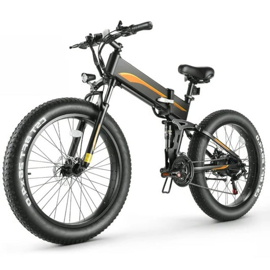 Funcid Electric Bike, 26"x4" Fat Tire Electric Bike for Adults 500W Ebike Foldable Adult Electric Mountain Bicycles with 48V 10Ah Battery, Lockable Suspension Fork, Shimano 21 Speed Gears