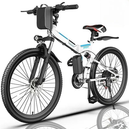 Gocio 26 in. Electric Bike for Adults, 500W Folding Electric Mountain Bicycle Max 50Miles, Full Suspension, 48V Foldable E-Bike with Removable 374.4Wh Lithium-Ion Battery Electric City Bike