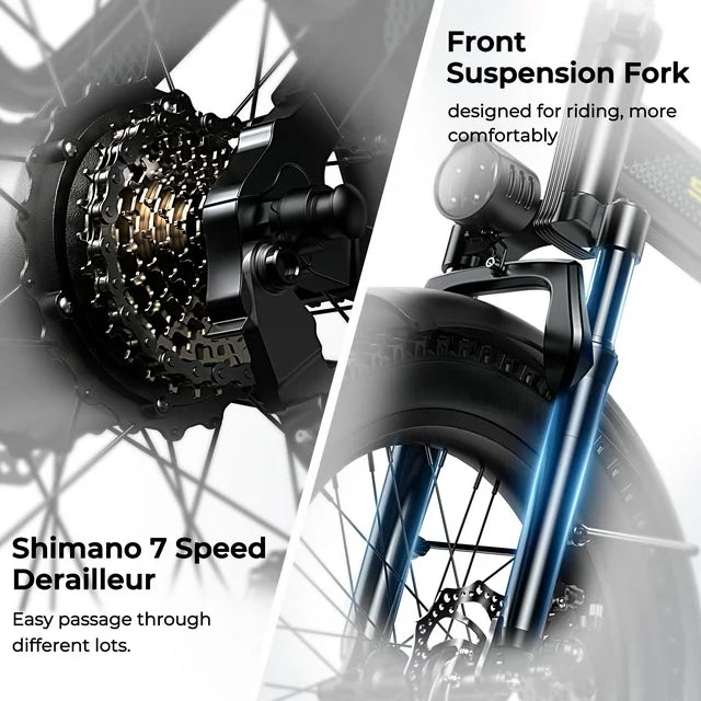 SOHAMO H3 Electric Bike for Adults 20" Fat Tire Folding Ebike, 750W Motor, 48V 15Ah Removable Battery, Front Suspension, Shimano 7 Speed Mountain Bike