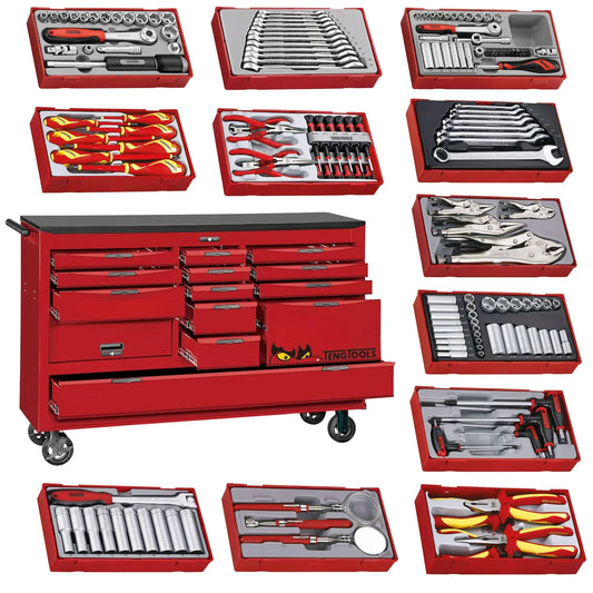 Teng Tools 1014-teiliger, 67 Zoll breiter Werkstattwagen mit Werkzeugset - TCMM1014MM