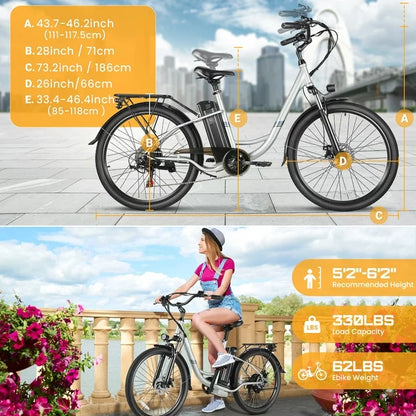 Gocio 500W Electric Bike for Adults, 26" Electric Hybrid Bicycle City Ebike, Women E Bike with 48V 7.8Ah Battery, Suspension Fork, 5 Modes Men Electric Bike with 7 Speed, LED Display and Headlight