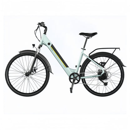 Urban E-Bike 28-Zoll-City-Elektrofahrrad mit 90 km Reichweite, Vorderradfederung, 7-Gang-Shimano-Schaltung und doppelten Scheibenbremsen.